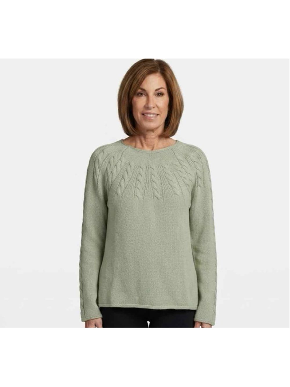Alicia Adams Alpaca Twiggy Cable Knit Sweater Pistachio Green Size Large NWT